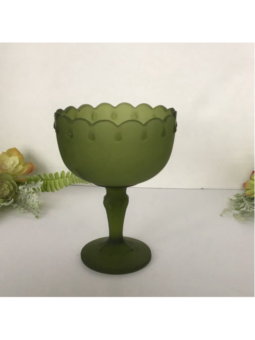 Vintage Indiana Glass Avocado Frosted Glass Compote